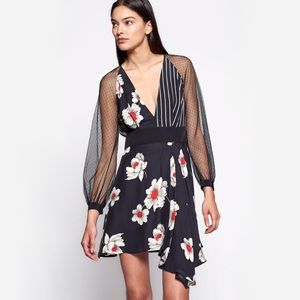 Equipment Alexandria Floral Striped Mixed Print Silk Dress In True Black Multi